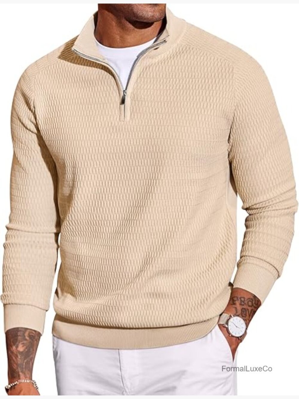 Men's Slim Fit Quarter Zip Mock Neck Pullover Sweater